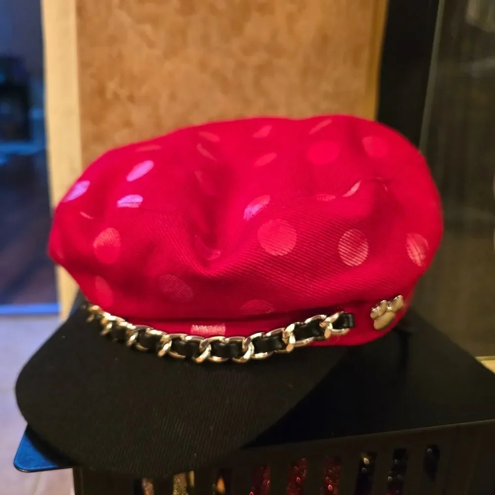 Disney Mickey Mouse Pageboy Red Polka Dot Cap Chain Detail Size Youth 58cm